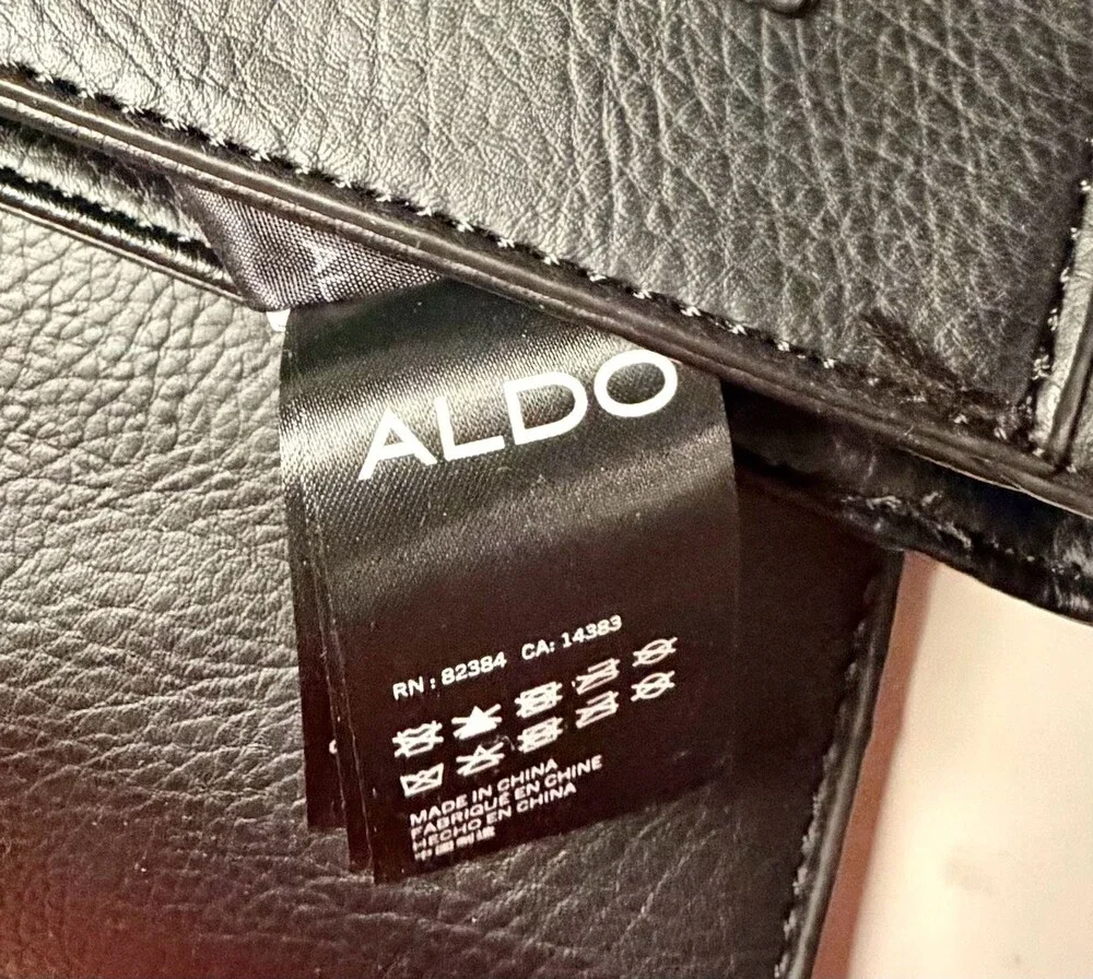 ALDO Men’s Black Pebble Grain Leather Messenger Crossbody Bag with Flap